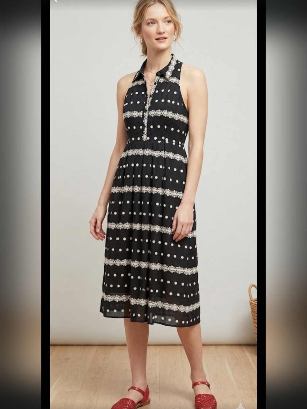 Anthropologie Eva Franco black White duskstripe maxi size 12 Cottagecore Boho